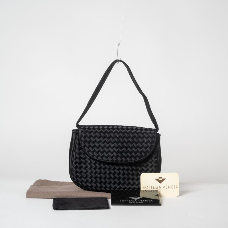 Bottega Veneta Vintage Intrecciato Satin/Silk Evening Shoulder Bag · Black