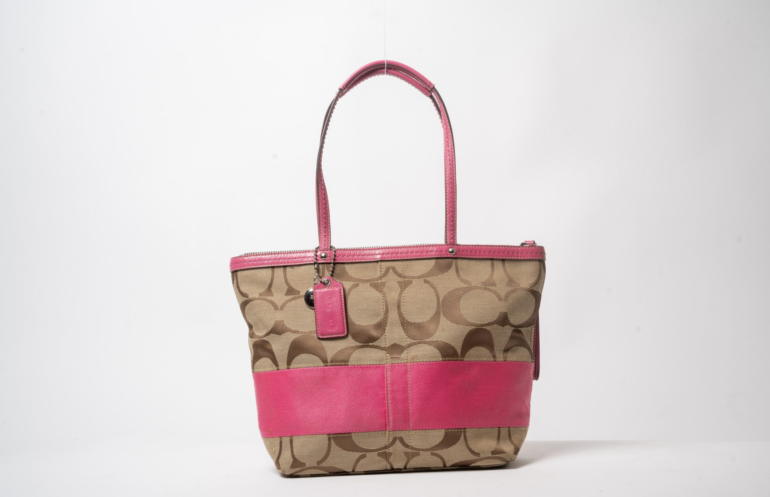 PRV-COA-055-01 Coach Signature Stripe Tote 10124 · Khaki/Pink - Imagen 2