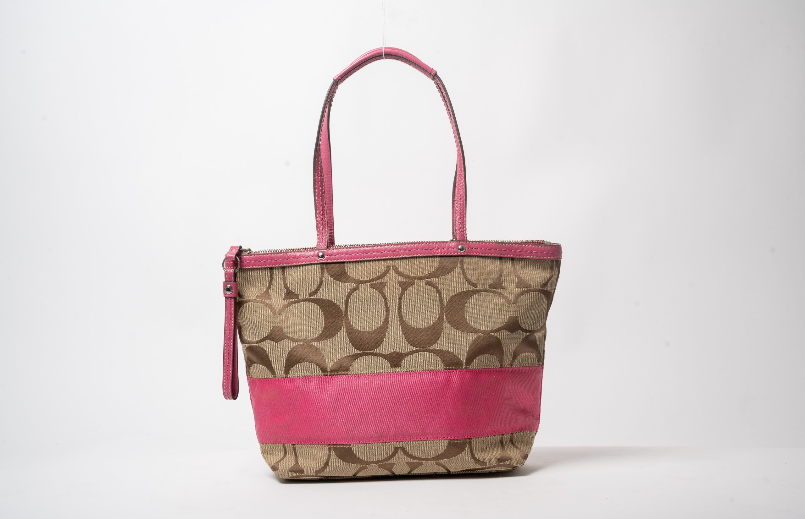 PRV-COA-055-02 Coach Signature Stripe Tote 10124 · Khaki/Pink