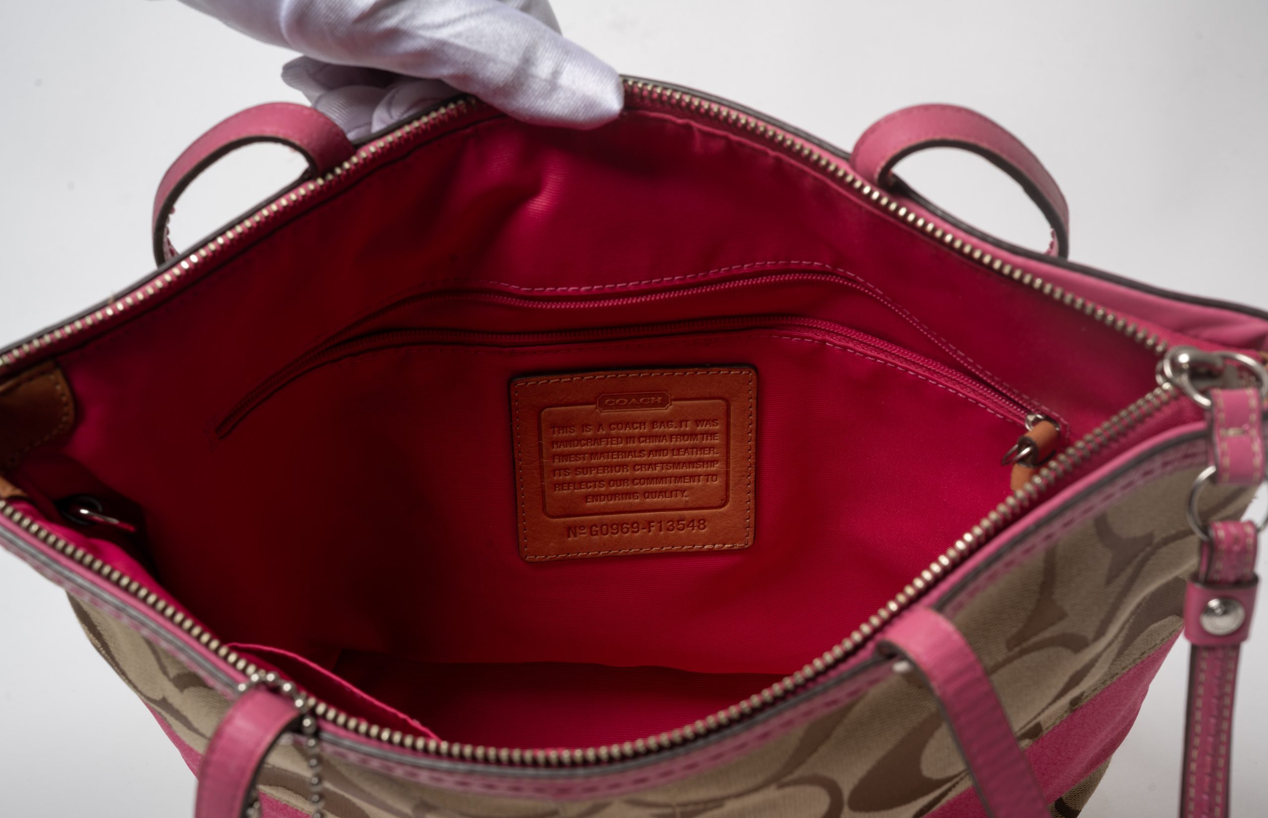PRV-COA-055-03 Coach Signature Stripe Tote 10124 · Khaki/Pink - Imagen 3