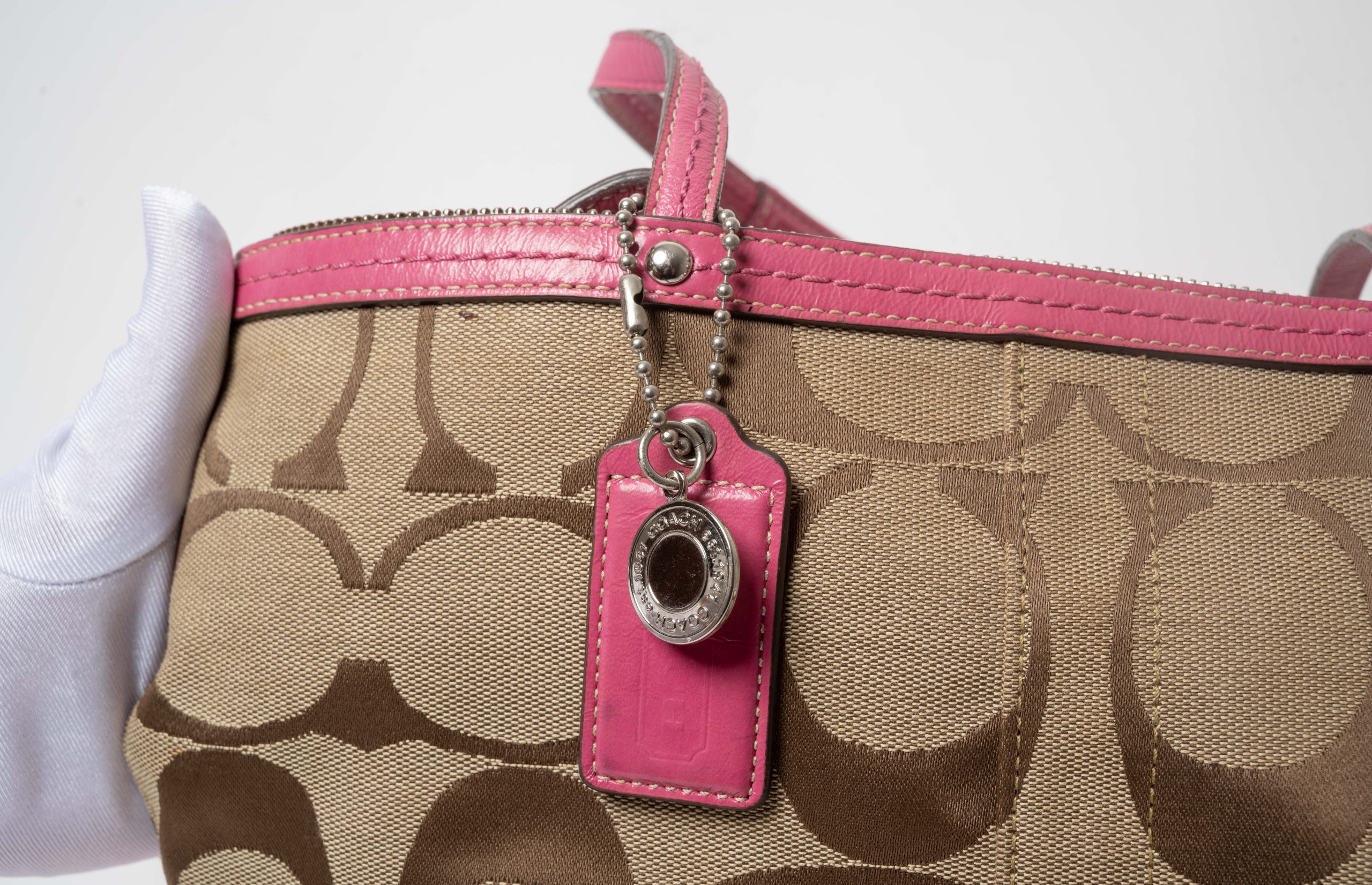PRV-COA-055-05 Coach Signature Stripe Tote 10124 · Khaki/Pink - Imagen 5