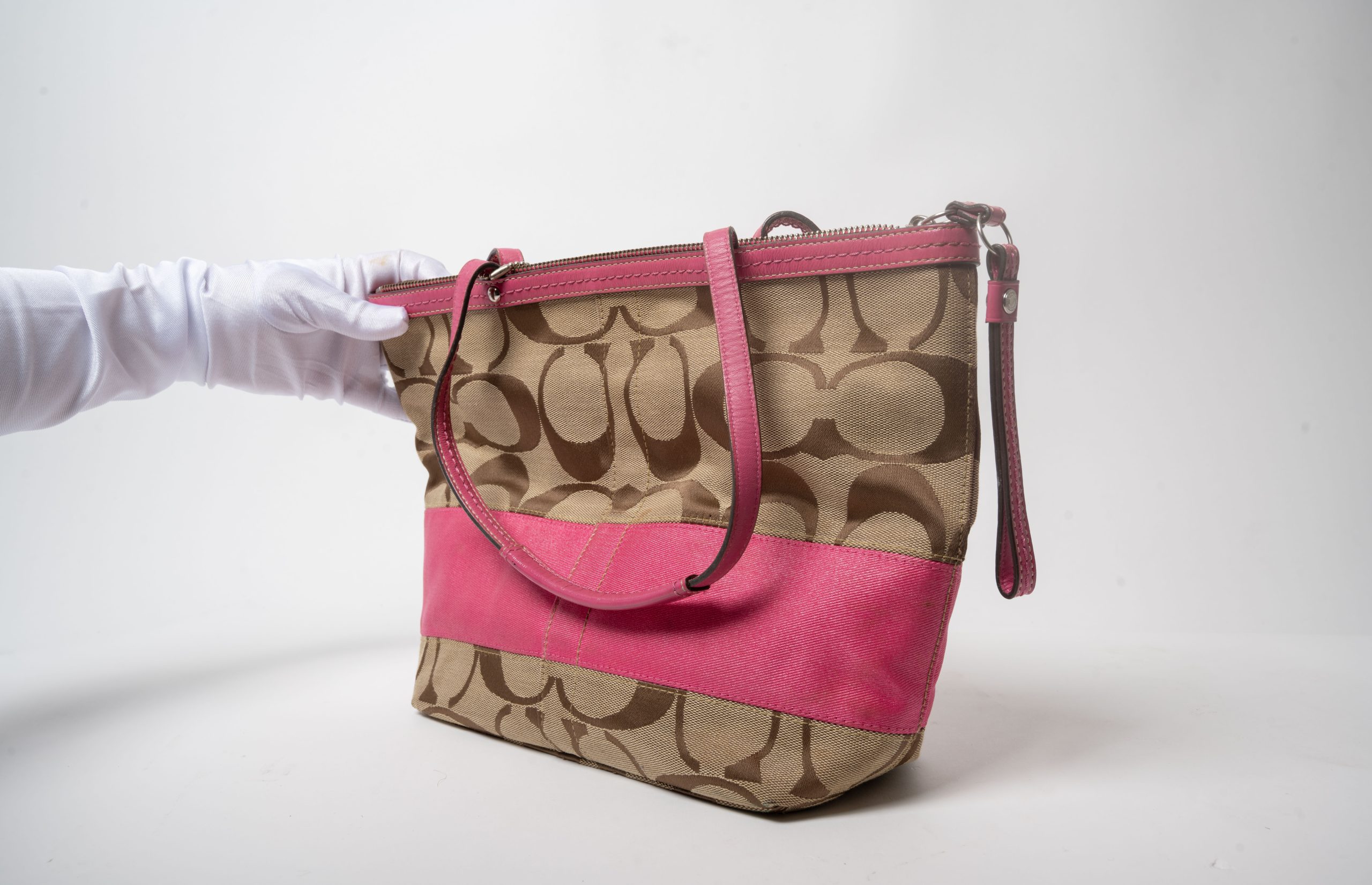 PRV-COA-055-07 Coach Signature Stripe Tote 10124 · Khaki/Pink - Imagen 7