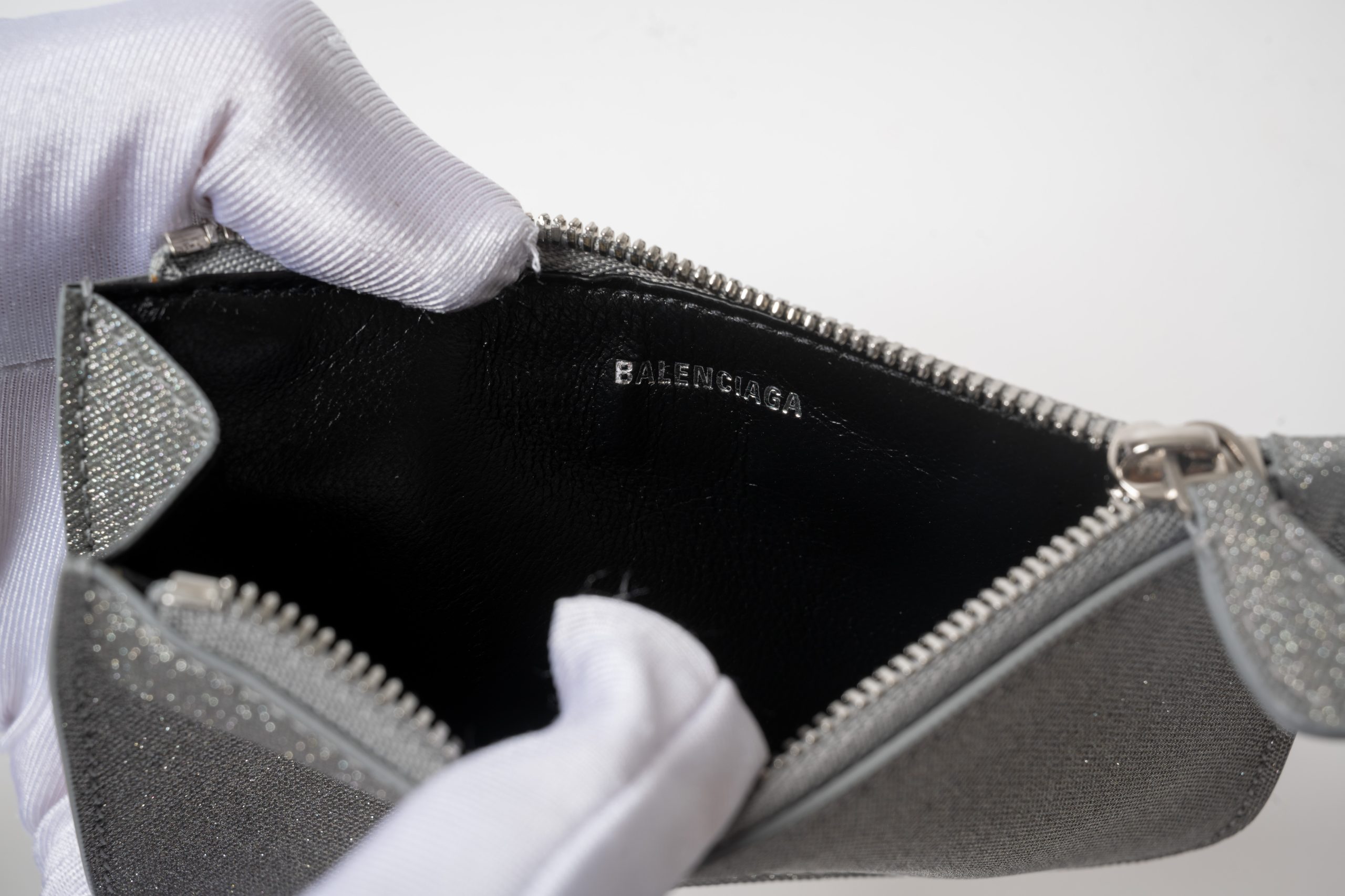 PRV-BAL-033-04 Balenciaga Cash Long Coin and Card Holder Large · Silver Sparkling Fabric - Imagen 4