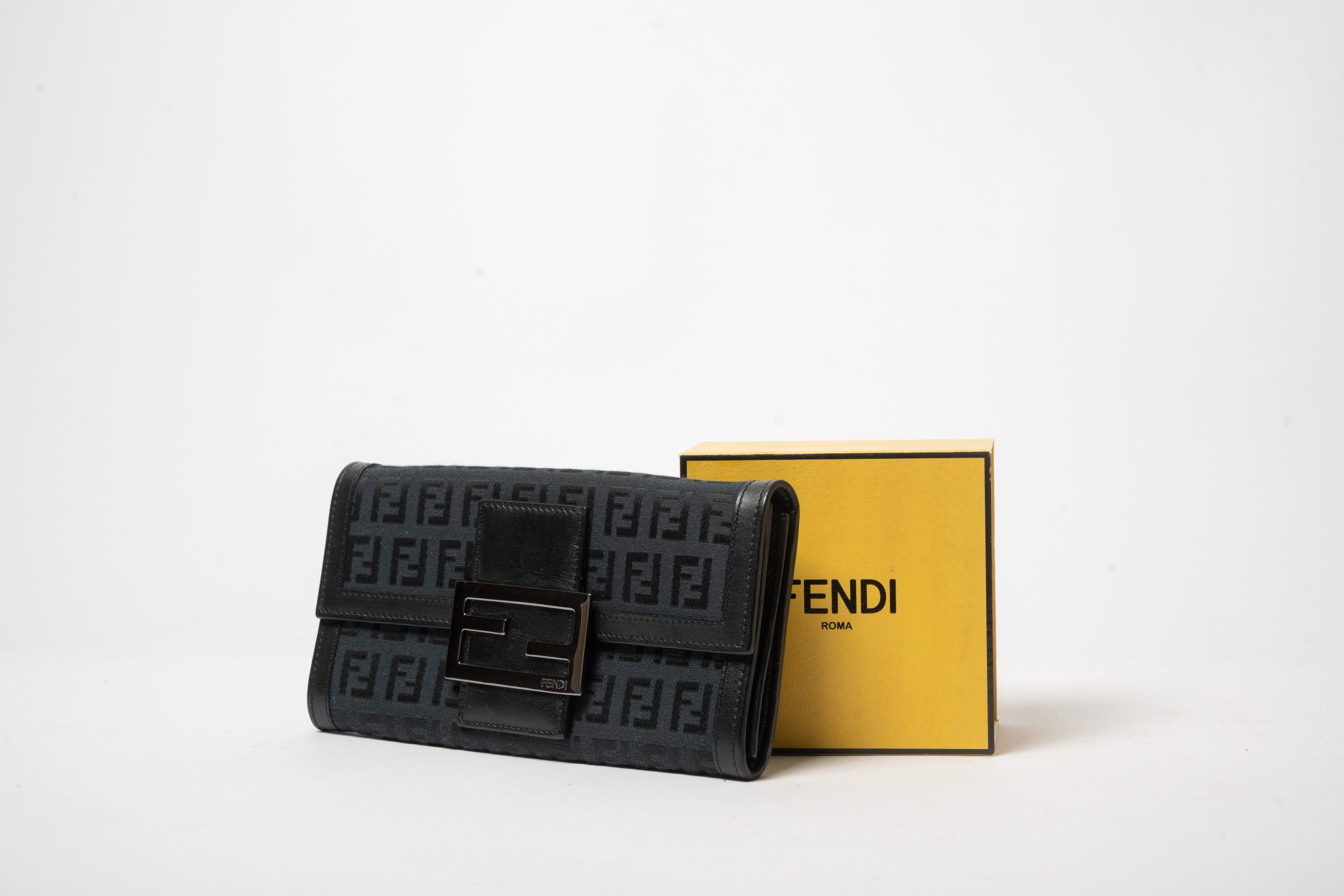 PRV-FEN-029-06 Fendi Vintage Zucca FF Long Bifold Wallet · Black - Imagen 2