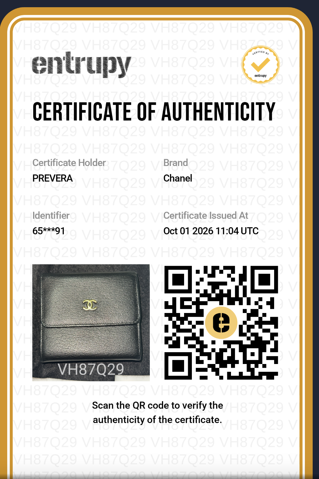 Certificado de autenticidad