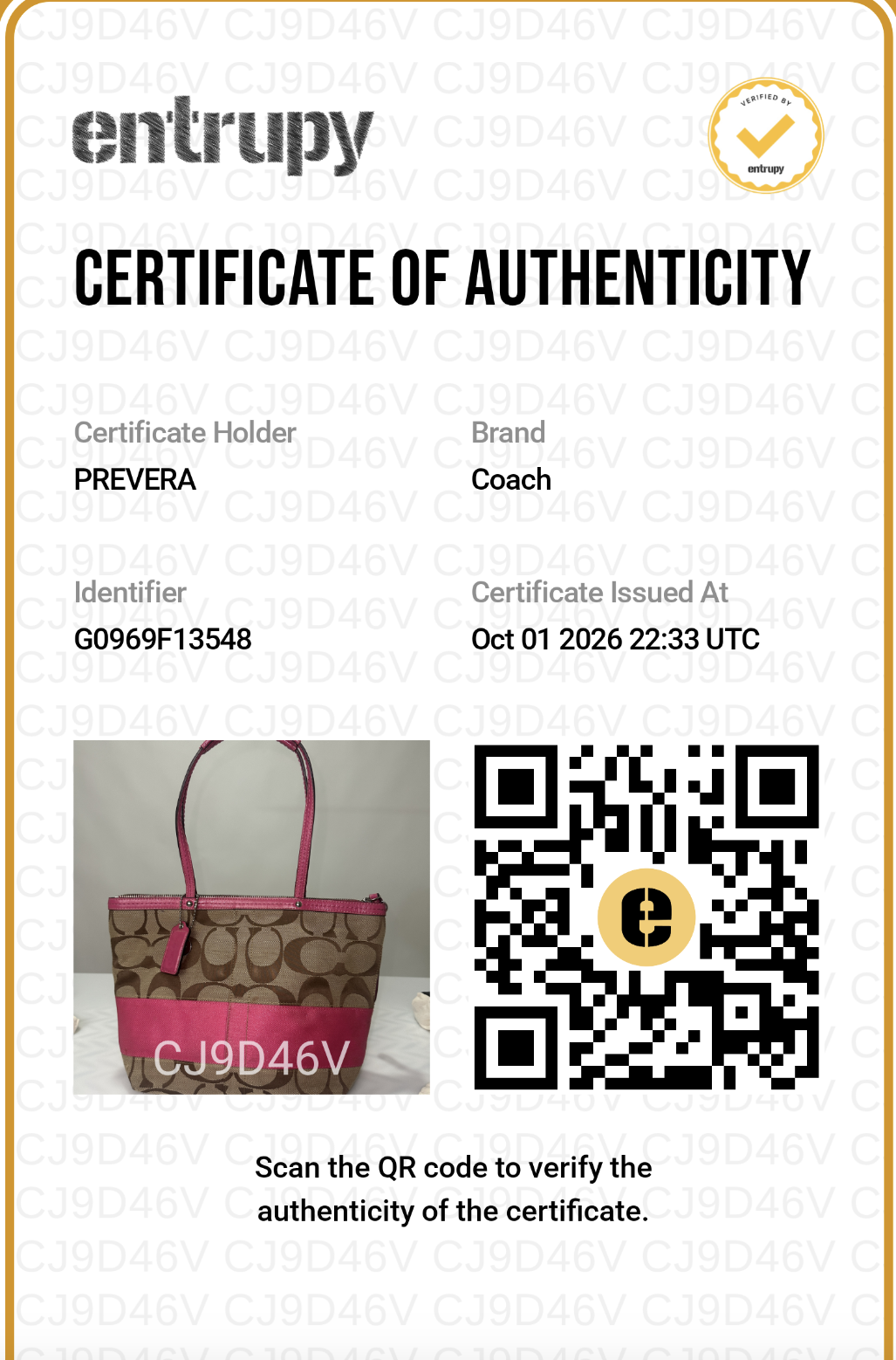 Certificado de autenticidad