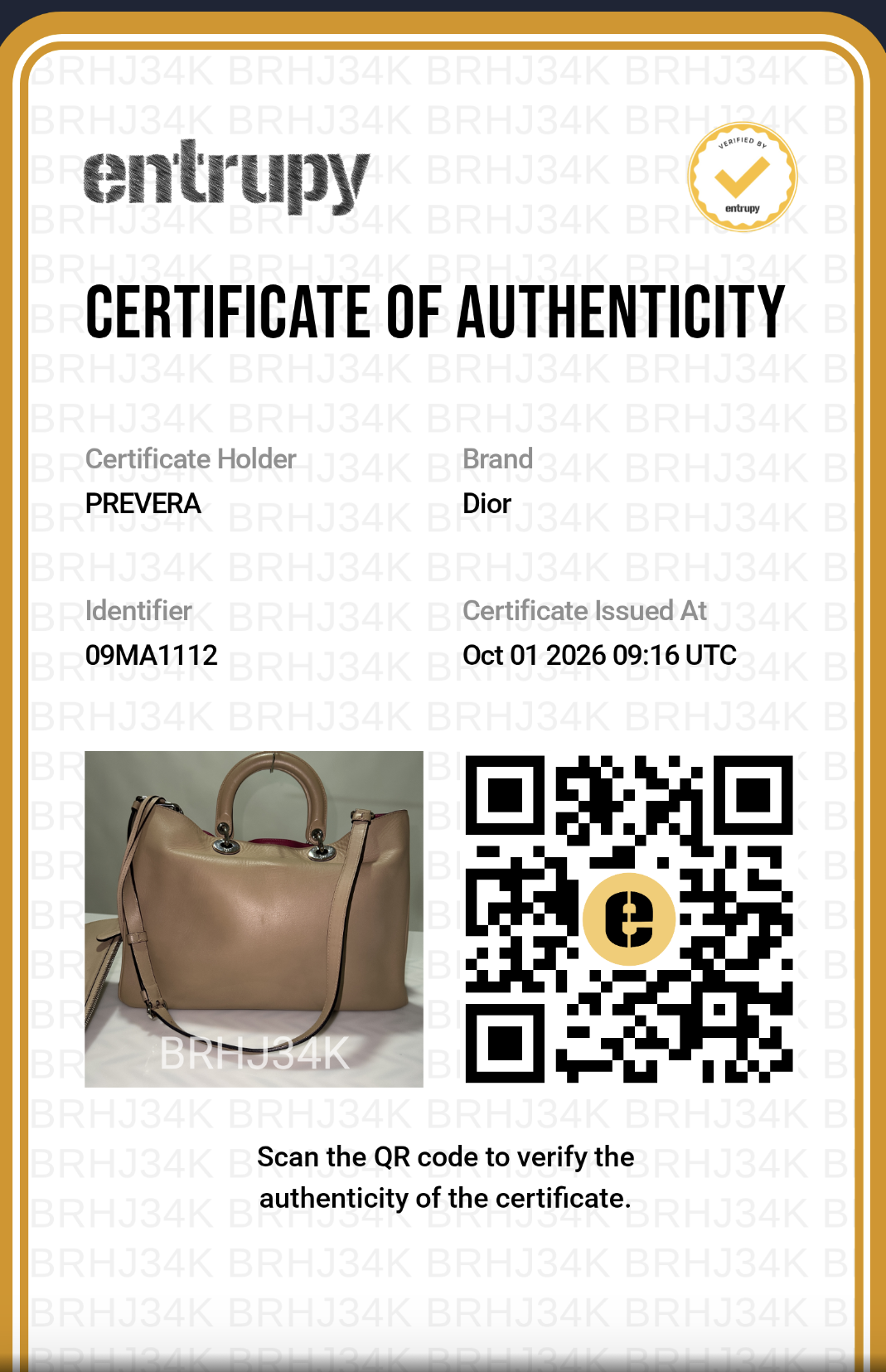 Certificado de autenticidad