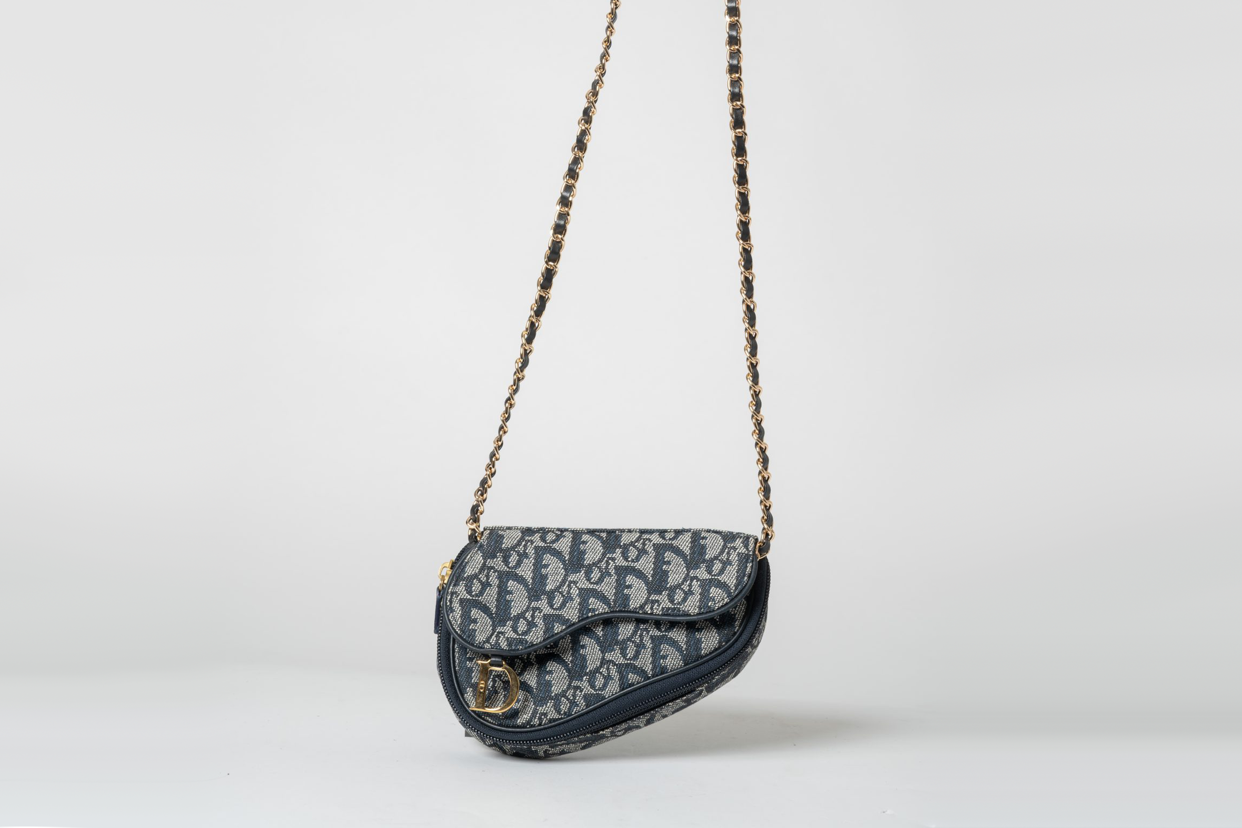 PRV-DIO-056-00 Dior Nano Saddle Chain Pouch · Blue Dior Oblique